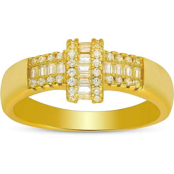 14k Gold Over Silver Baguette Twist Cubic Zirconia CZ Ring