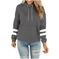 thumbnail image 3 of DDAPJ pyju Striped Sweatshirt for Women Oversized Drawstring Pullover Hoodies Lightweight Casual Athletic Sweatshirts with Kangaroo Pocket, 3 of 6