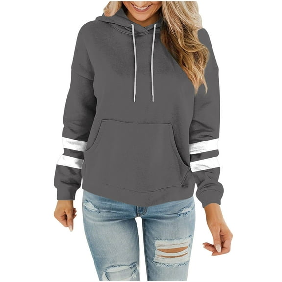 Hoodies for Women Drawstring Fall Winter Pullover Sweatshirt with Kangaroo Pockets Long Sleeve Hooide Cardigan Casual Baggy Comfy Coat Outdoor Activewear Gray L