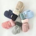 thumbnail image 2 of 1 Pair Hanging Rope Halter Thickened Fleece Lining Winter Gloves Letter Logo Solid Color Baby Knitting Mittens, 2 of 10