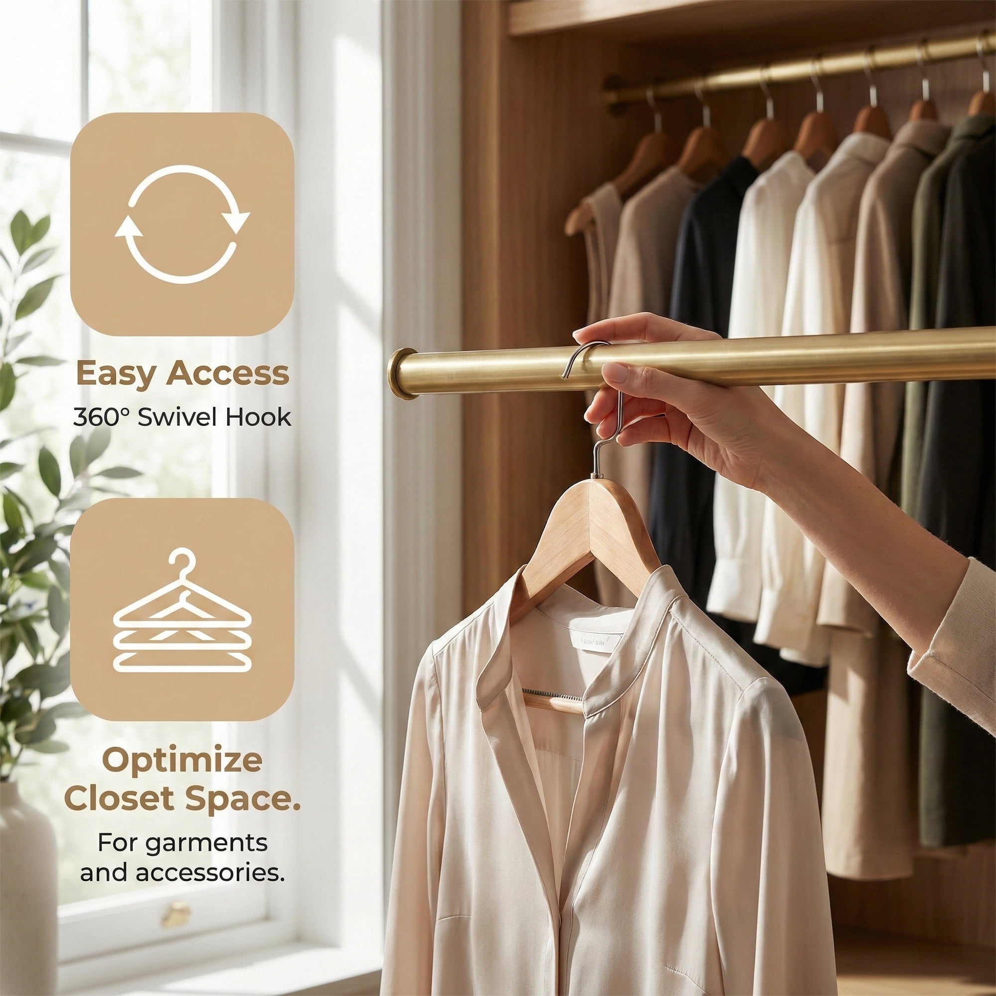 Unique Bargains 2 Pcs Wood Non-Slip Hangers with Clips for Clothing and Pants Apricot