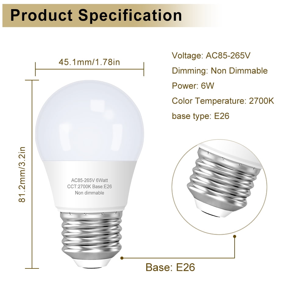  BROLSKUN 6W LED Fridge Bulbs E26 Medium Base(26mm Screw) 60W  A15/A45 Equivalent 5000K Daylight White Refrigerator Light Waterproof  Appliance Lamps Ceiling Home Lighting 800LM AC 120V Not-Dim (2 Pack) :  Everything