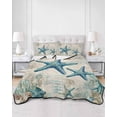 thumbnail image 2 of Quilts Queen Size Bedding Set, Teal Starfish Coastal Reversible Summer Quilt 3 Pieces, Vintage Summer Beach Nautical Lightweight Bedspreads Coverlets with 2 Pillow Shams for All Seasons, 2 of 5