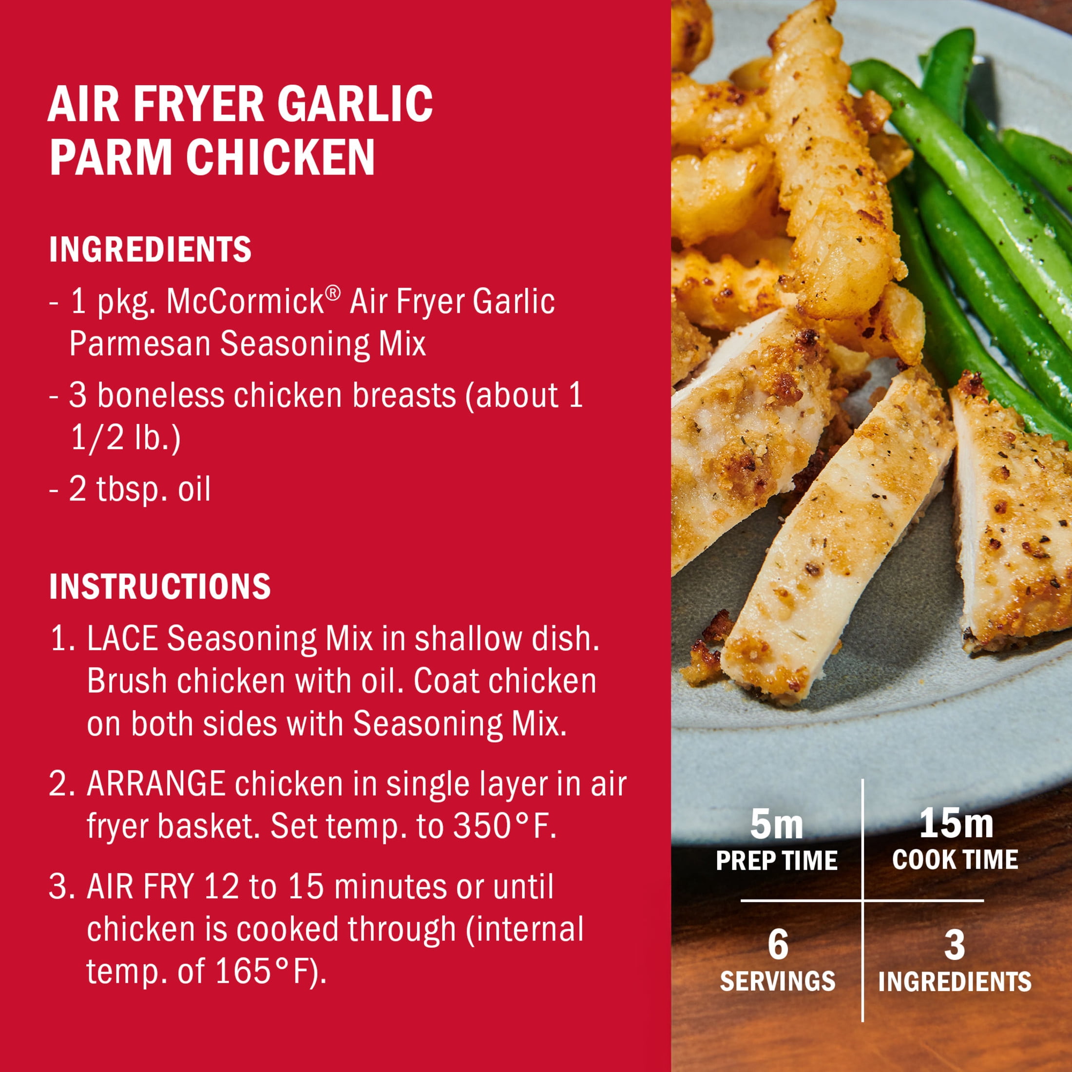 (2 pack) McCormick Air Fryer Garlic Parmesan Seasoning Mix, 1.25 oz Packet