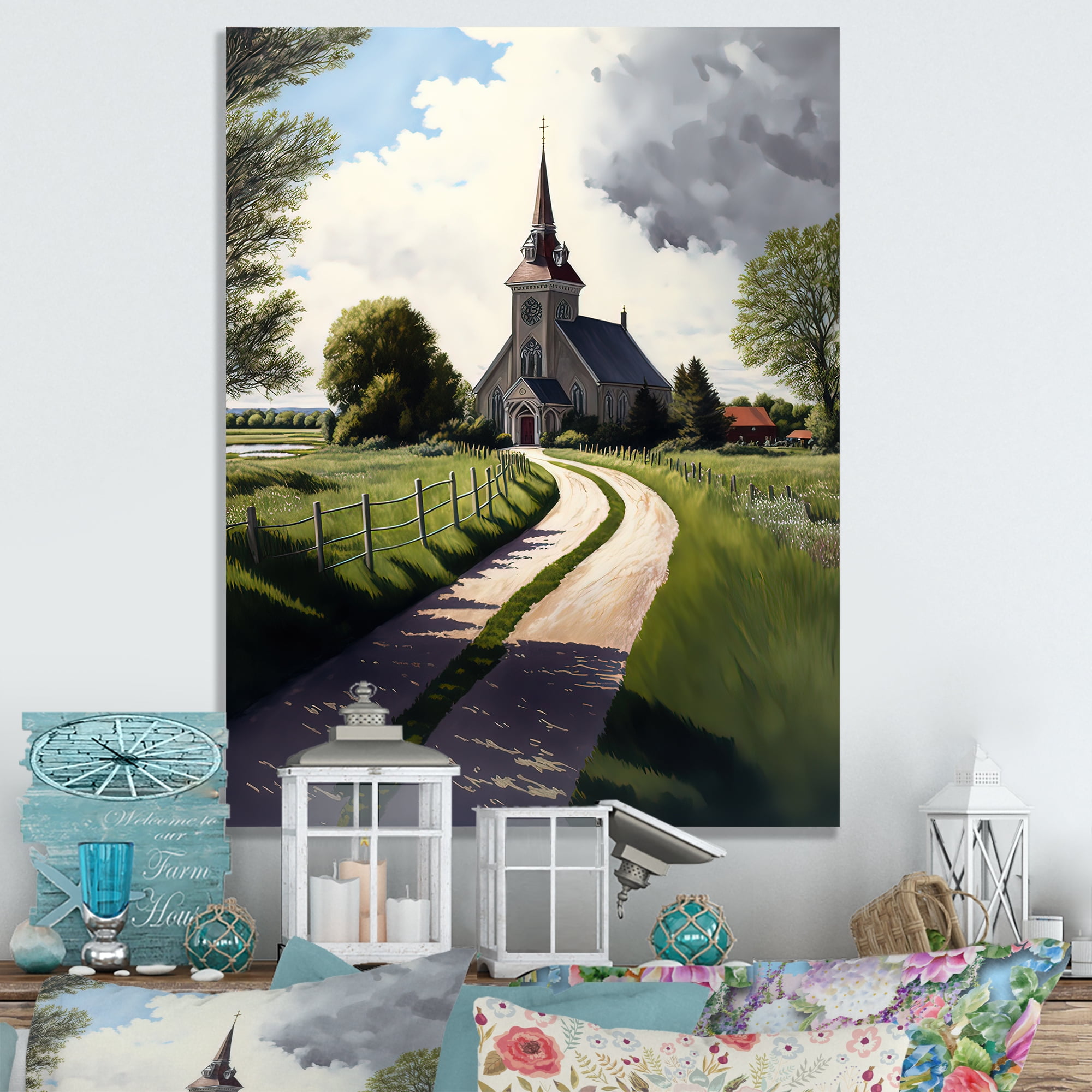 Designart Winding Path To Church I Canvas Wall Art