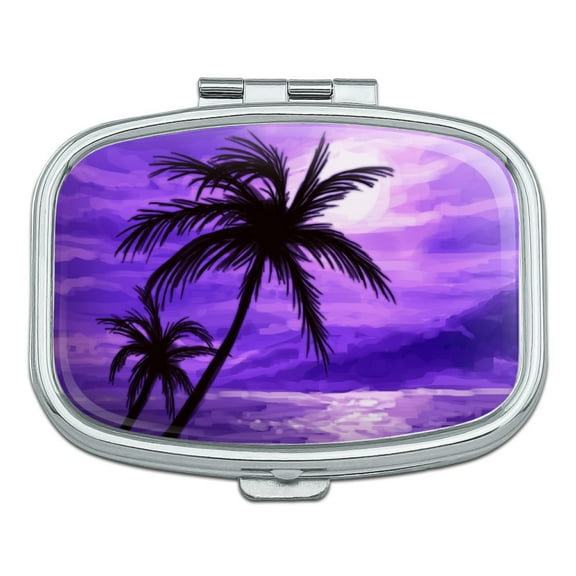 Purple Sunset Beach Palm Tree Hawaii Paradise Rectangle Pill Case Trinket Gift Box