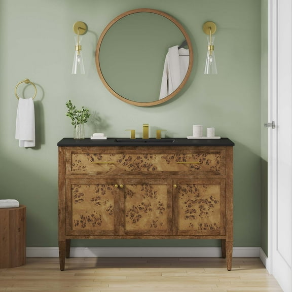 Modway Elysian 48" Wood Single Sink Bathroom Vanity in Black Brown