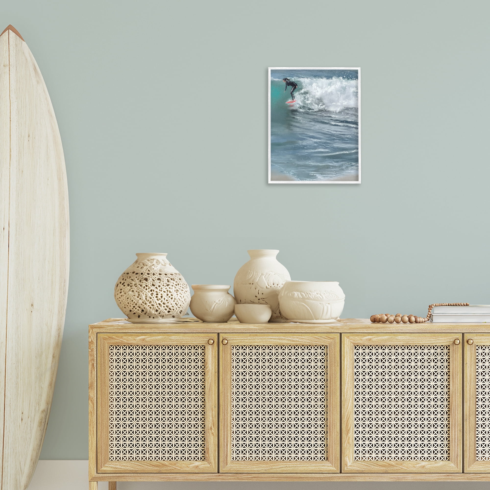 Stupell Industries Cali Surfer Girl Sports Painting White Framed Art Print Wall Art, 16 x 20