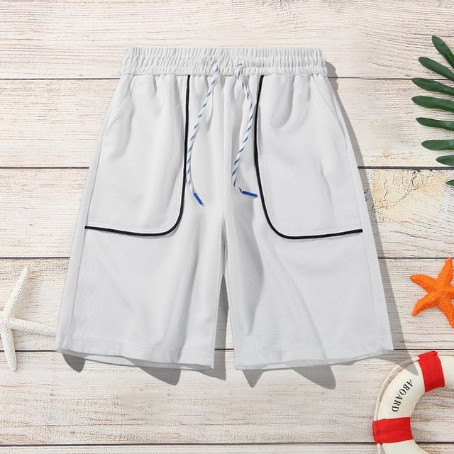 pstuiky Pantalones cortos para hombre, Pantalones cortos casuales y modernos de verano para hombre con cintura elástica y cordón de color sólido Pantalones cortos cargo