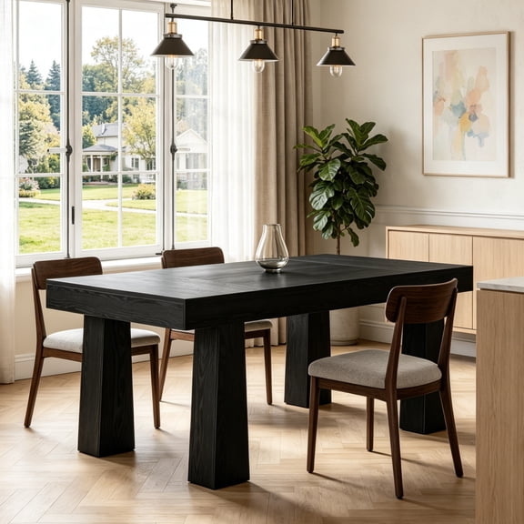 Fnova 63" Modern Rectangular Dining Table, Heavy Duty Kitchen Table with Tapered Legs, Dinner Table for Dining Room, Kitchen, Home Office, Cafe, Restaurant, Apartment, Easy Assembly