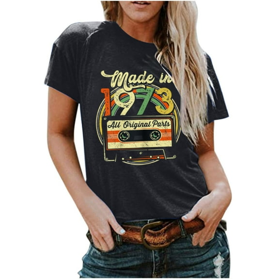 IROINNID Women's Fashion Casual 1963 Printed T-Shirt Round Neck Loose Going Out Short Sleeve Summer Tops