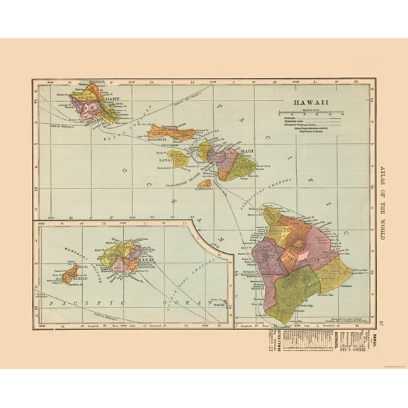 Historic State Map - Hawaii - Hammond 1910 - 28.35 x 23 - Vintage Wall Art