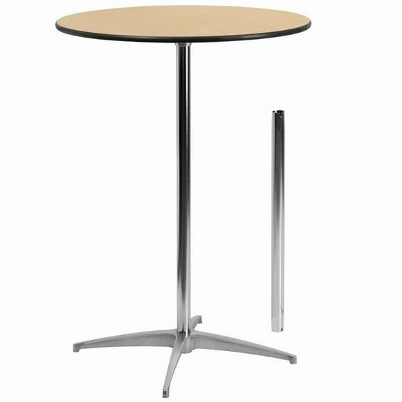 30'' Round Wood Cocktail Table with 30'' and 42'' Columns, Natural Wood Top Finish - Bistro Bar Table