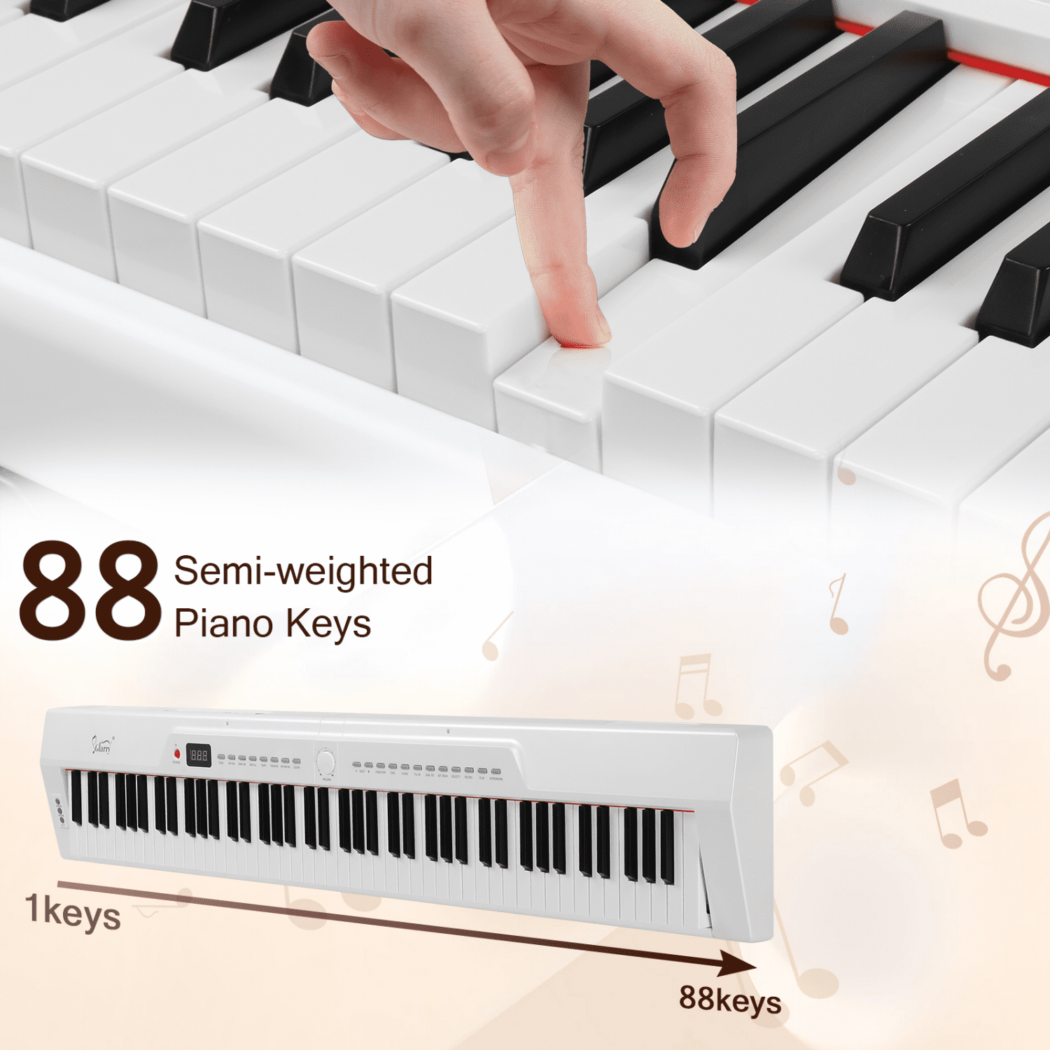 Hassch 88 Key Digital Piano Keyboard with Stand, Semi-Weighted Piano with Carrying Bag, MIDI Bluetooth, Pedal and Headphone, White