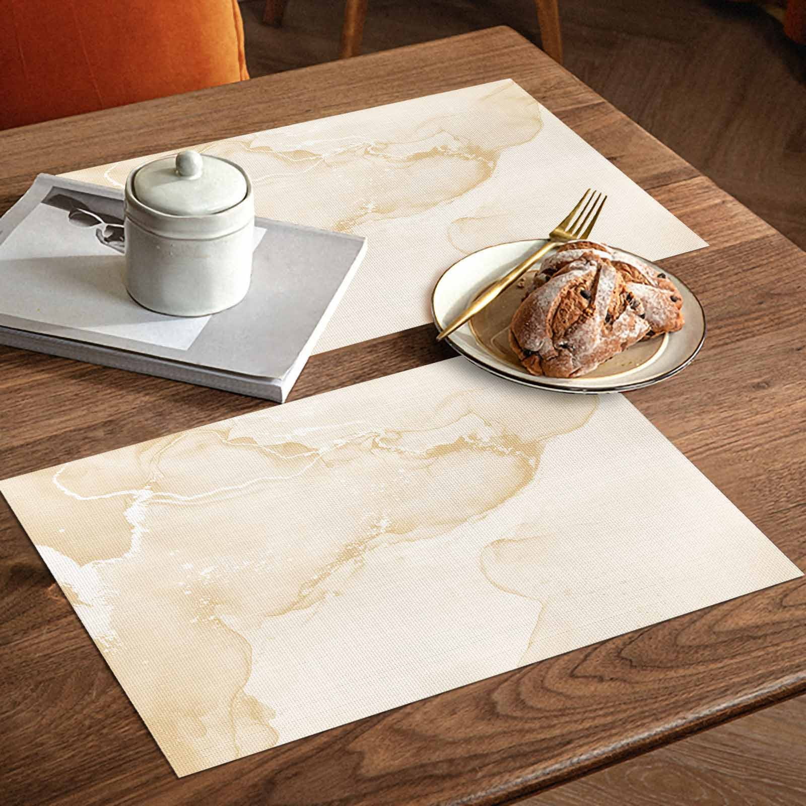 Placemats Set of 4, Beige Marble Placemats Set of 4, Abstract Waves Cloud Tablemats Washable Placemat Table Decoration for Kitchen Table Dinner Party Home Decor Indoor Outdoor 13x19 Inch