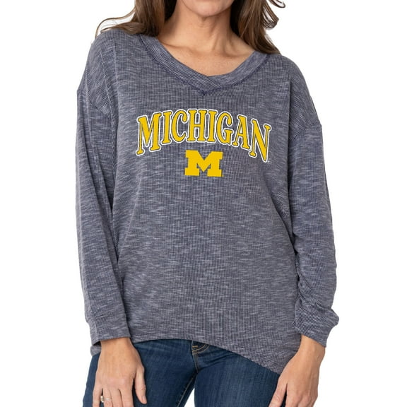 Women's Navy Michigan Wolverines Oversized Bailey Long Sleeve V-Neck Tri-Blend Tunic