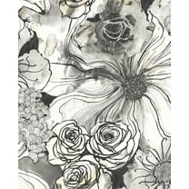 NextWall Harry & Grace Ink Rose Peel and Stick Wallpaper 20.5 in. W x 18 ft. L - Onyx