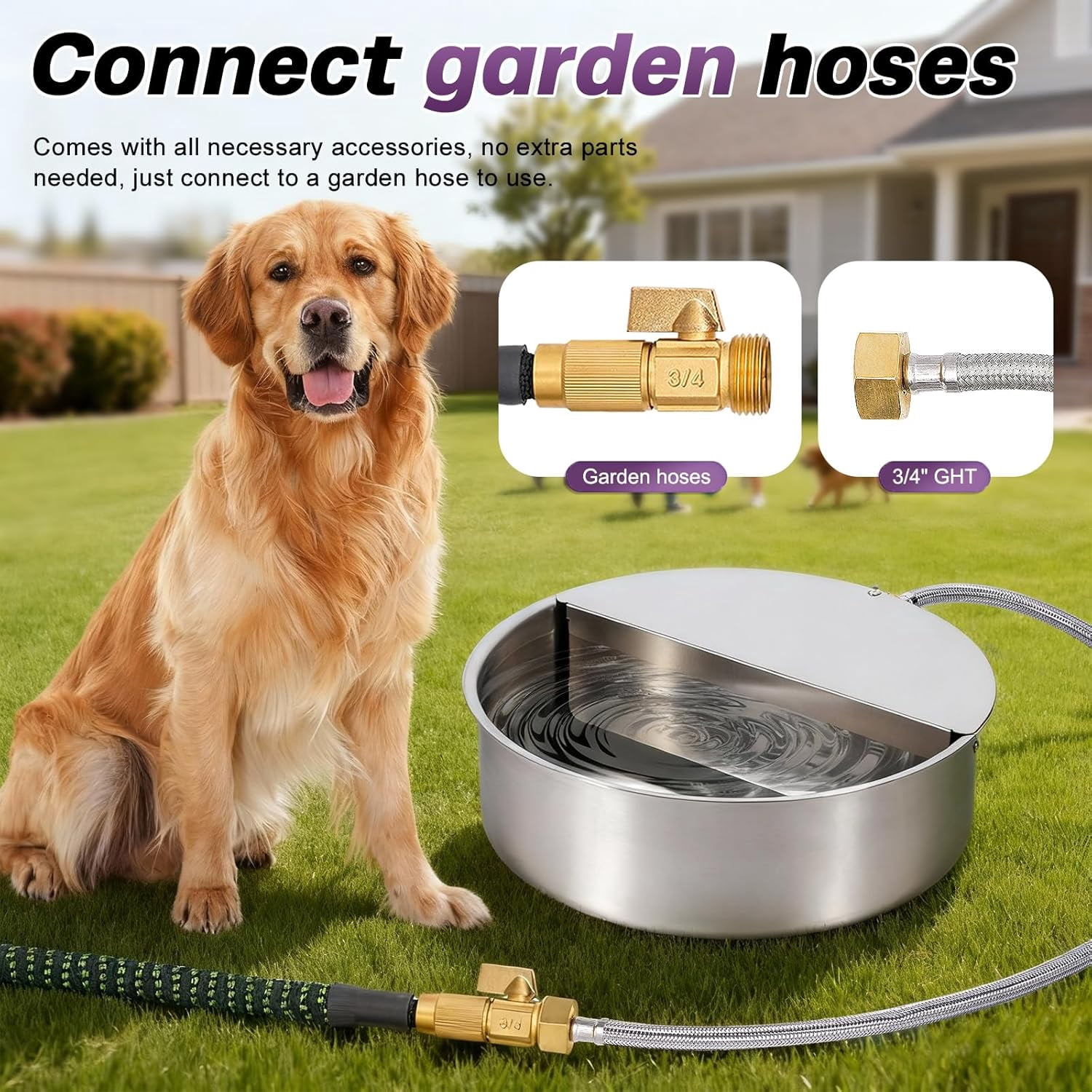 6L Automatic Dog Water Bowl Dispenser Outdoor Stainless Steel Pet Waterer Self Filling Waterer for Large Dog Cat Chicken Duck Goat
