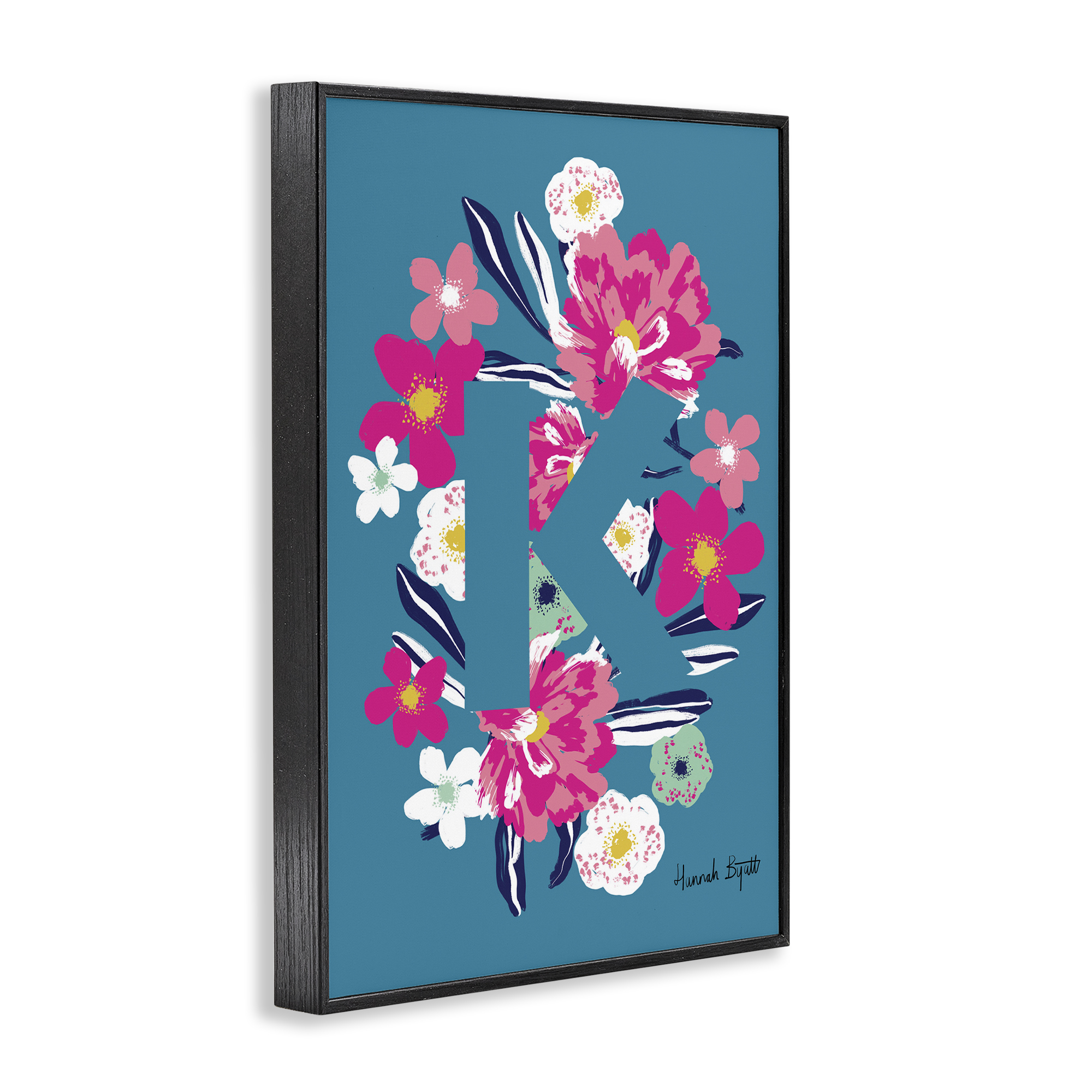 Stupell Industries Floral Bloom Letter K Botanical & Floral Painting Black Framed Art Print Wall Art, 16 x 24