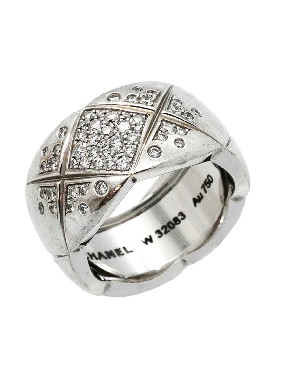 Pre-Owned Chanel Coco Crush Ring, 18K White Gold with Diamonds, Size 52, Women's