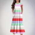 thumbnail image 2 of Fesfesfes Fashion Girls Color Striped Dress Size 6-12 Years Short Sleeves Round Neck Casual Dress, 2 of 5