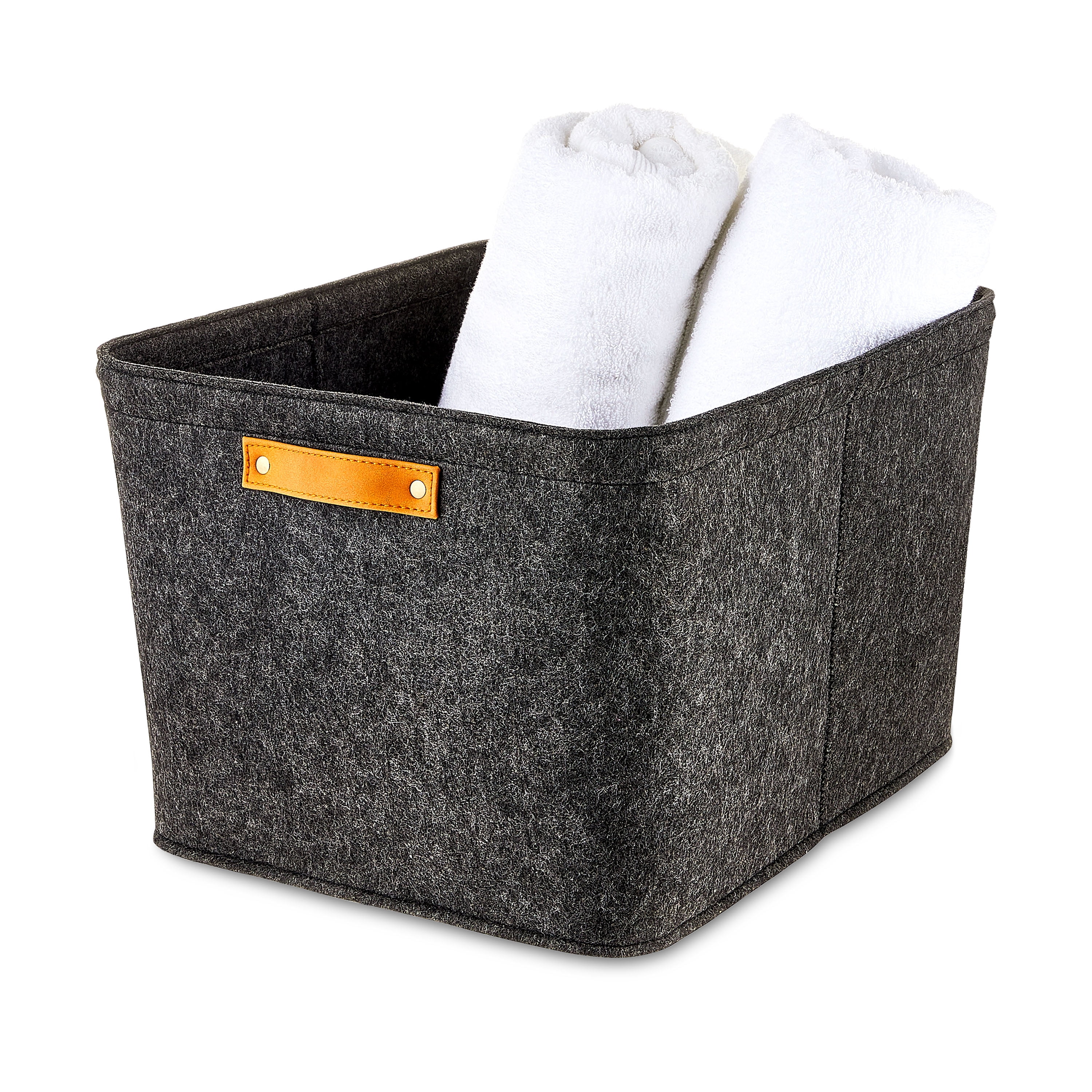 (2 pack) Mainstays Dark Gray Felt Decorative Storage Basket, 15 in x 11.02 in x 7.87 in