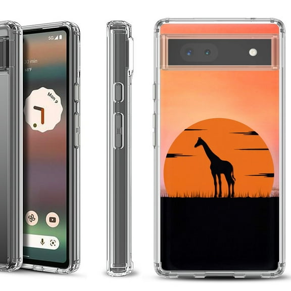 Shockproof Bumper Phone Case for Google Pixel 6a, by OneToughShield ® - Sunset Giraffe