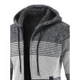 thumbnail image 3 of DYMADE Men Plush Hooded Striped Fleece Terry Sweater Cardigan Long Sleeve Coat, 3 of 4