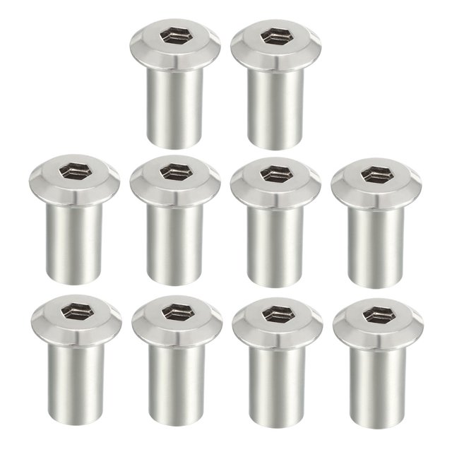 Unique Bargains M10x21mm Rivet Hex Socket Head Insert Nut Screw Post Nickel Plated 10pcs