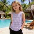 thumbnail image 7 of Maean Girl's Cotton Linen Tank Top Plaid Crew Neck Sleeveless Shirts Summer Lightweight Breathable Beach Clothes, 7 of 7