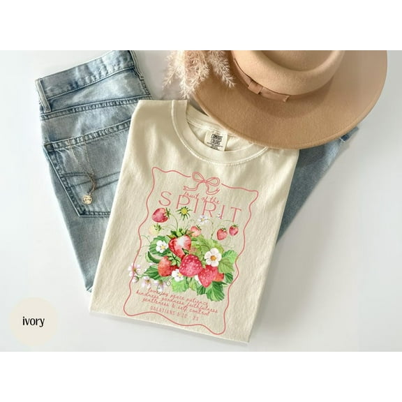 Fruit of the Spirit Christian Merch TShirt, Trendy Strawberry Bible Verse Shirt, oversized Cottagecore Tee, Youth Group Shirt