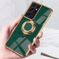 thumbnail image 6 of for Galaxy S21 Ultra Case with Ring, Built-in Rotation Finger Ring Kickstand Cover with Shiny Plating Rose Gold Edge Work with Magnetic Car Mount Slim Thin Bumper Case for Women Girls Green, 6 of 14