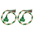 thumbnail image 2 of Guirnalda rústica de cuentas de madera de 2 piezas con cuerda de yute, cuentas de oración de trébol verde Oro Blanco Verde, 2 of 9