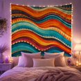 thumbnail image 2 of Wavy Bands with Teal and Burnt Orange Motifs, Energetic Abstract Style for Boho Decor Lovers, Geometric Wall Decor Housewarming Gift, Tapestry Wall Hanging for Bedroom and Dorm, 2 of 7