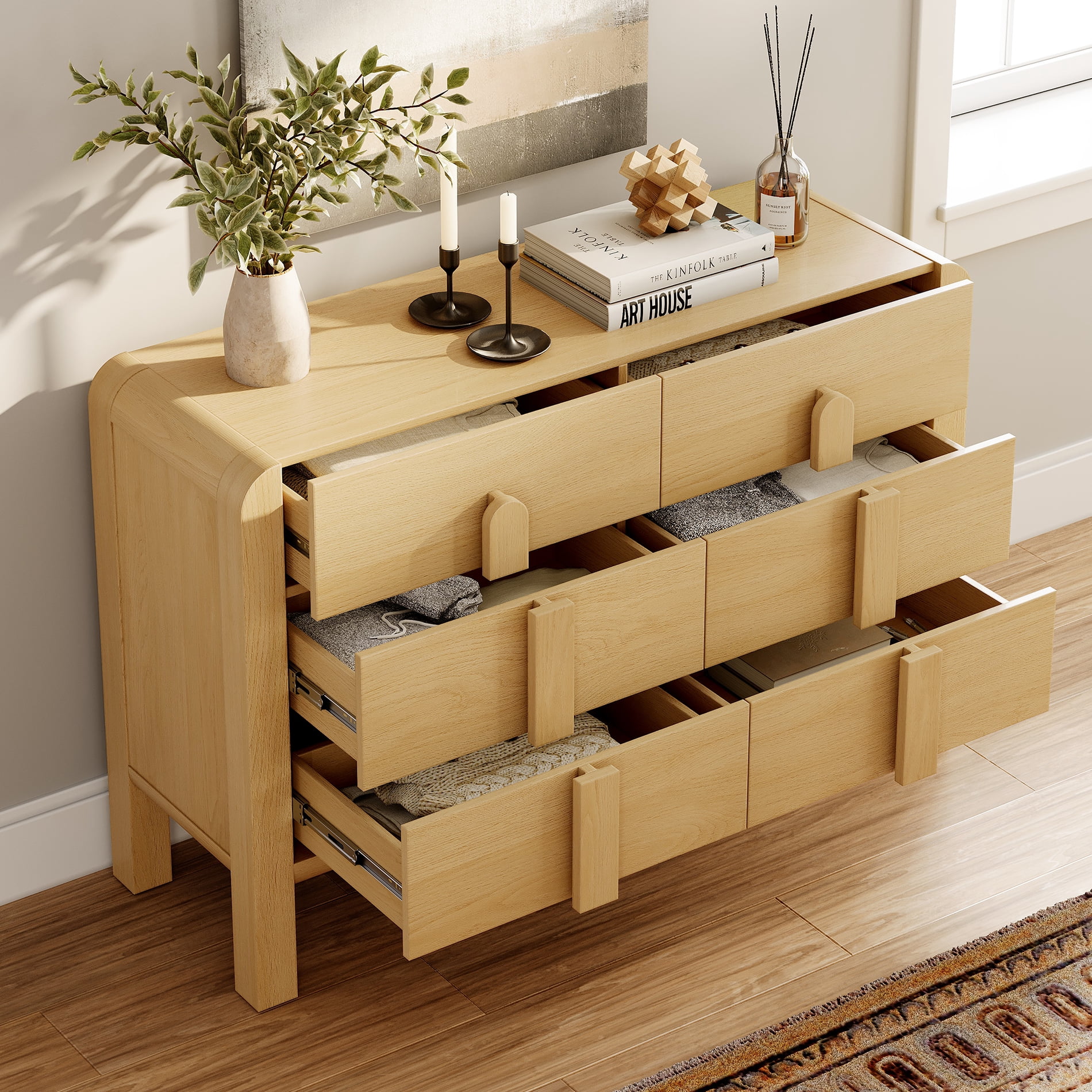 Modern Dresser TV Stand for TVs up to 120 inch, 3-in-1 Wood Media Console Table with 15 Drawers, Mid Century Entertainment Center with Storage for Living Room Bedroom