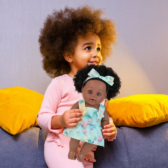Muñecas negras de 30 cm para niñas de 3, 4, 5 y 6 años con pelo rizado, juguete para perro, muñecas pequeñas para bebés, niñas y niños pequeños, regalo de cumpleaños para fiestas. Muñeca Heiwa.