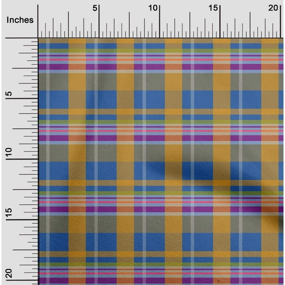 oneOone Viscose Jersey Blue Fabric Madras Check Fabric For Sewing Printed Craft Fabric By The Yard 60 Inches Wide