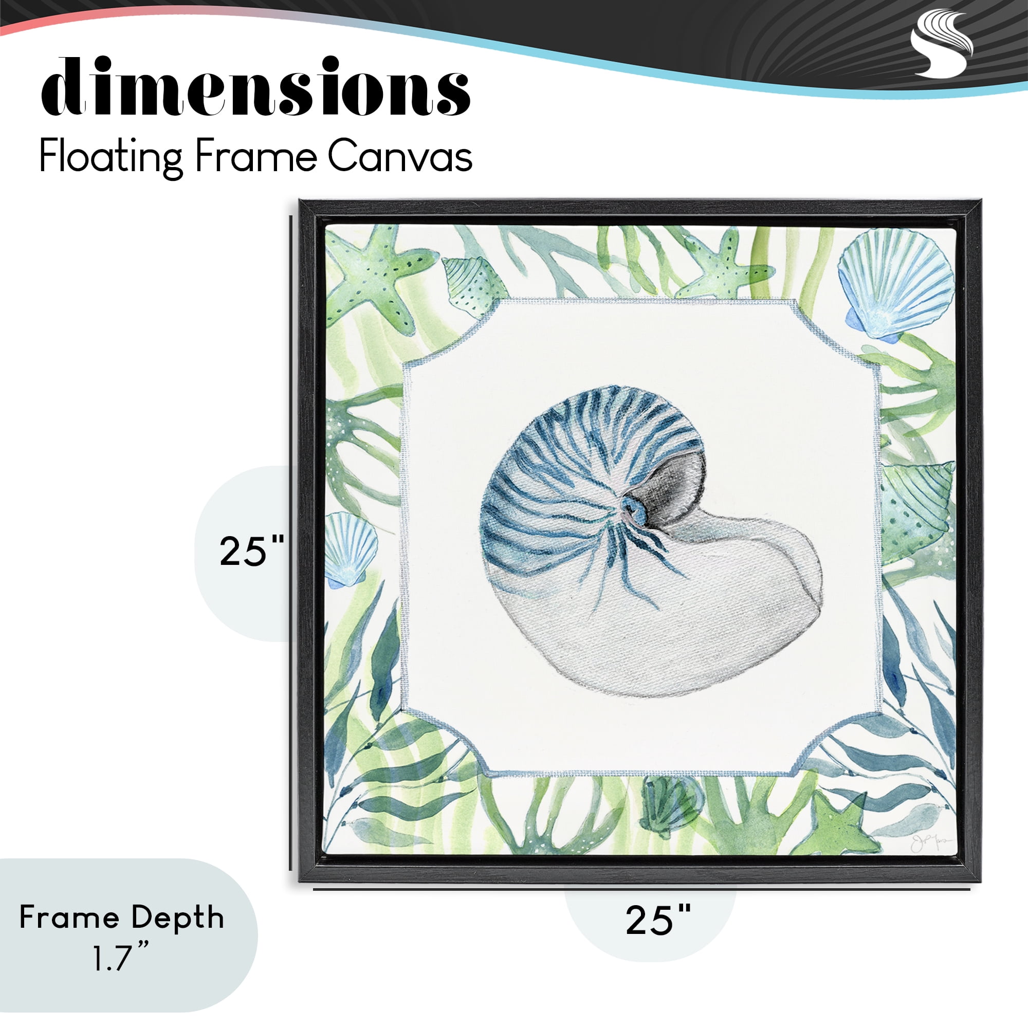 Stupell Industries Seaweed & Seashells Aquatic Black Framed Floater Canvas Wall Art, design by Janet Tava