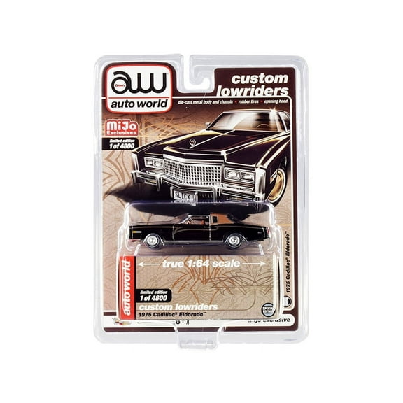 1975 Cadillac Eldorado Black with Brown (Partial) Vinyl Top "Custom Lowriders" Limited Edition to 4800 pieces Worldwide 1/64 Diecast Model Car by Auto World
