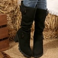 thumbnail image 2 of Fashion Casual Mid-Tube Velvet Buckle Thick-Heeled Boots for Women, Trendy Fall Winter Footwear, Stylish and Versatile for Everyday Wear Black,38, 2 of 9