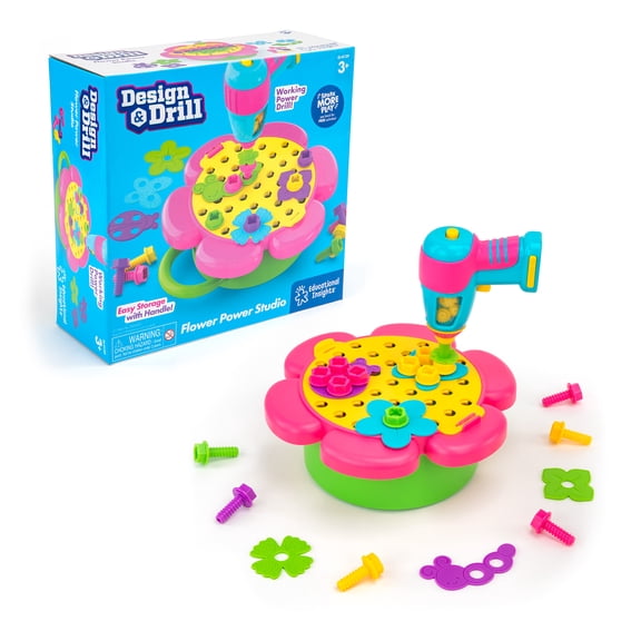 Educational Insights Design & Drill Flower Power Studio, Drill Toy, 50 Piece Set, Ages 3 
