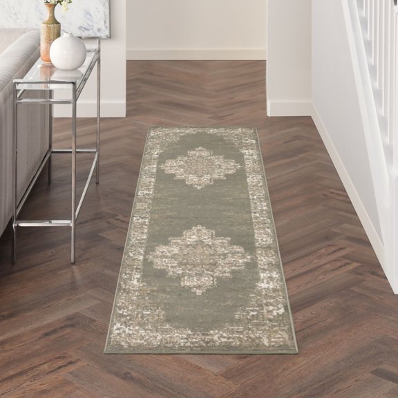 Nourison Grafix 2' x 6' Olive Vintage Indoor Rug