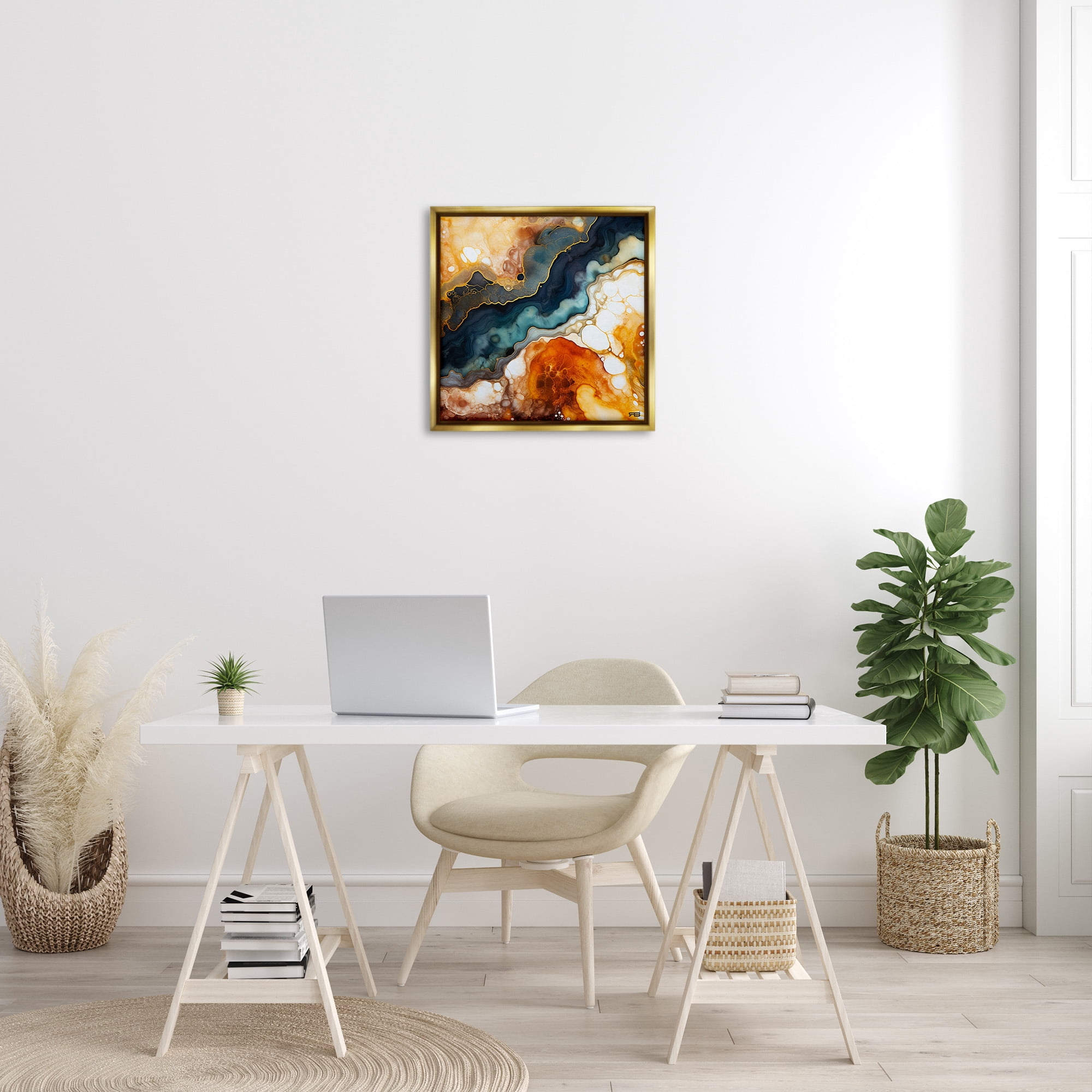 Stupell Industries Liquid Geode Pattern Abstract Painting Gold Floater Framed Canvas Art Print Wall Art, 25 x 25