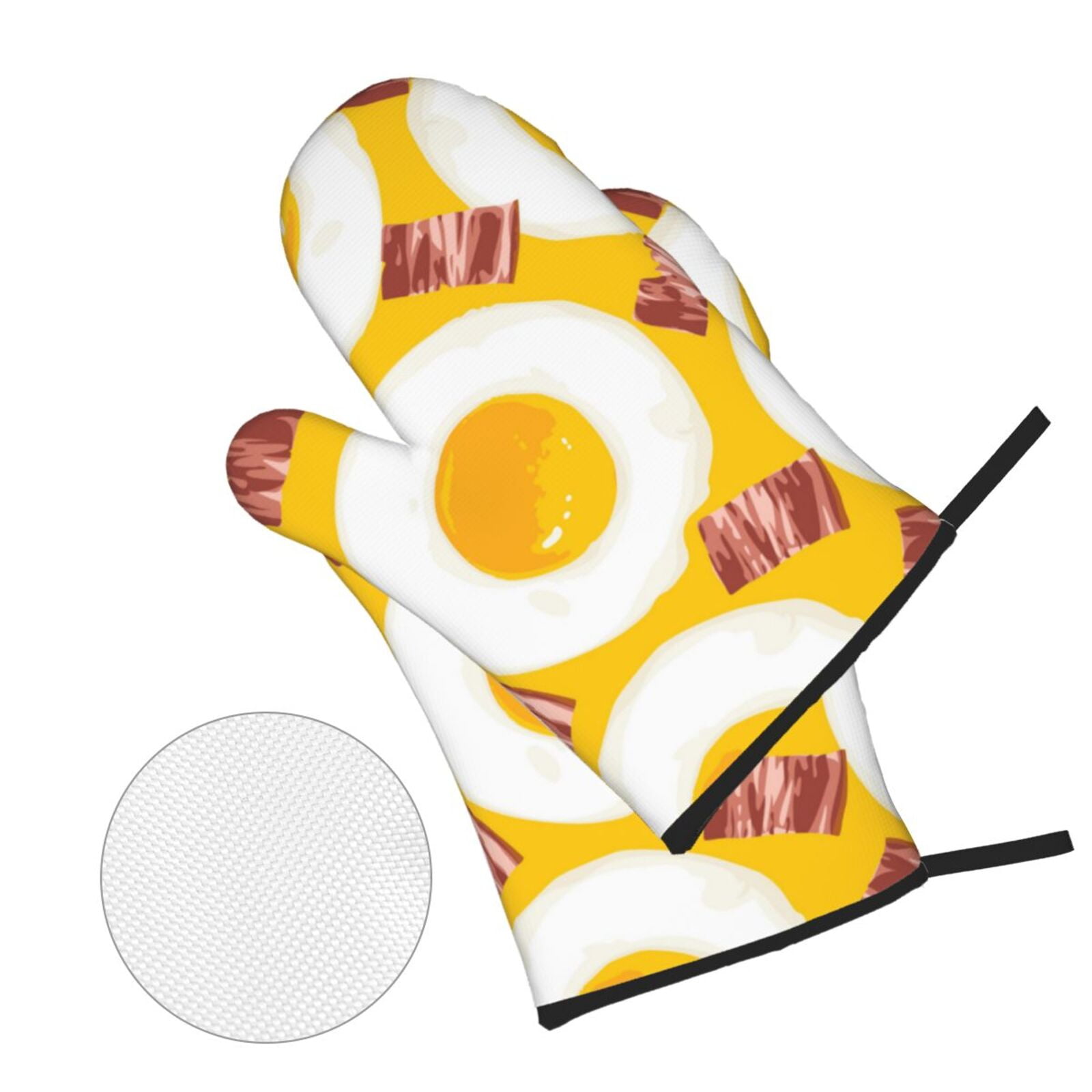 Breakfast Eggs Bacon Cute 4Pcs Oven Mitts and Pot Holders Sets Oven Kitchen Gloves Hot Pads for Cooking BBQ Baking Grilling