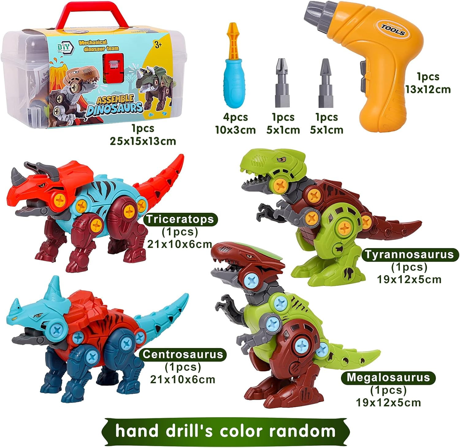 LINXUXIE 4 Pack Take Apart Dinosaur Toys, Educational Building Construction Toys with Drill,  Engineering Birthday Gifts for 1-3 3-5 5-8 Year Old