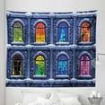 thumbnail image 1 of Colorful Tapestry, Building with Colorful Windows in the Snowy Winter Night Time Illustration Image, Fabric Wall Hanging Decor for Bedroom Living Room Dorm, 5 Sizes, Multicolor, by Ambesonne, 1 of 1