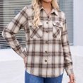 thumbnail image 4 of Dweltoz Womens Plaid Shirts Button Down Blouses Roll Up Long Sleeve Plaid Shackets Casual Loose Fit Fall Shirts Business Trendy Tops With Pockets,Khaki S, 4 of 7