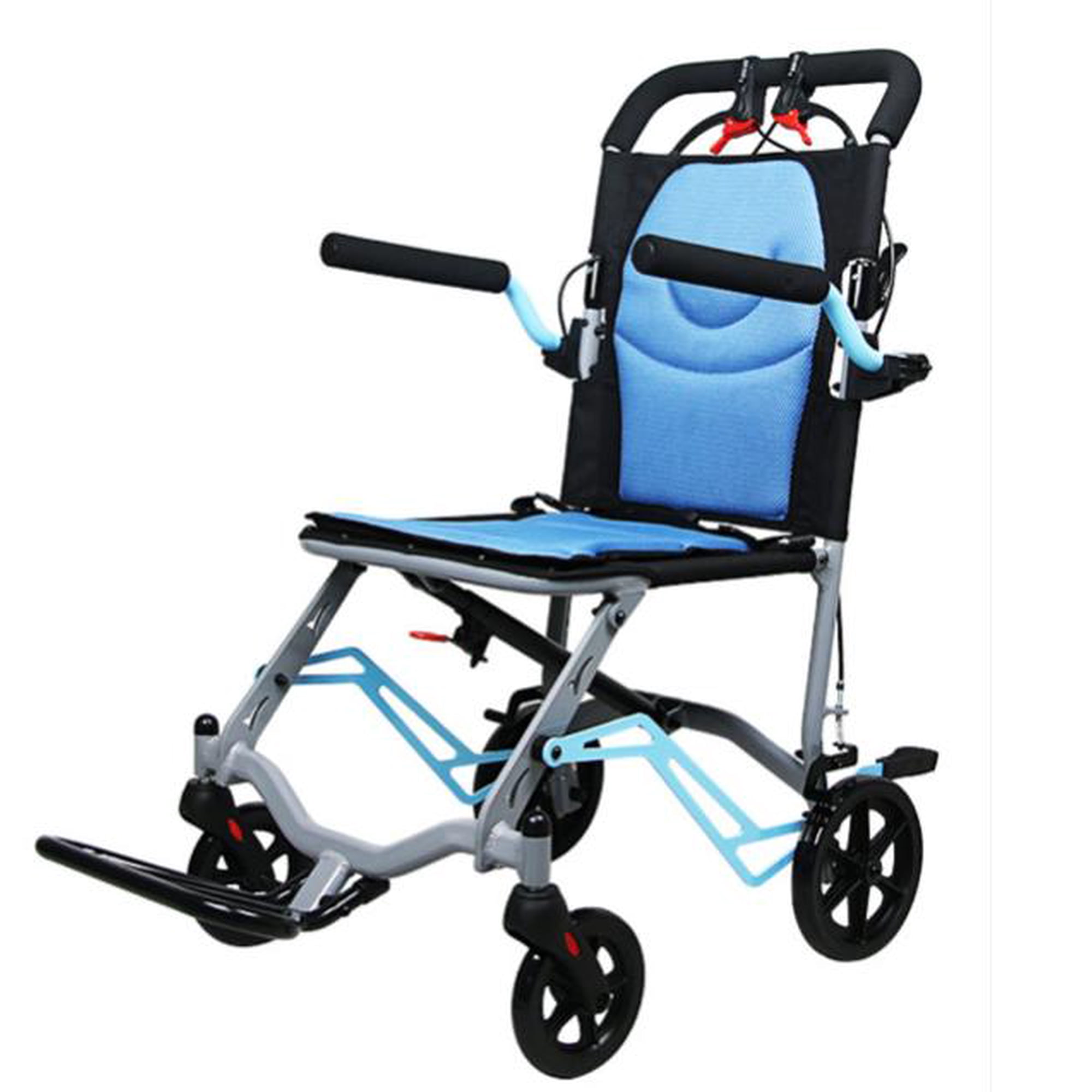 Portable Folding Transport Chair, 18 lb Lightweight Wheelchair with Locking Handbrake, Removable Flip Armrests and Swinging Footrests, Compact for Car Trunk, Travel and Airplane Use, 220 lb Capacity