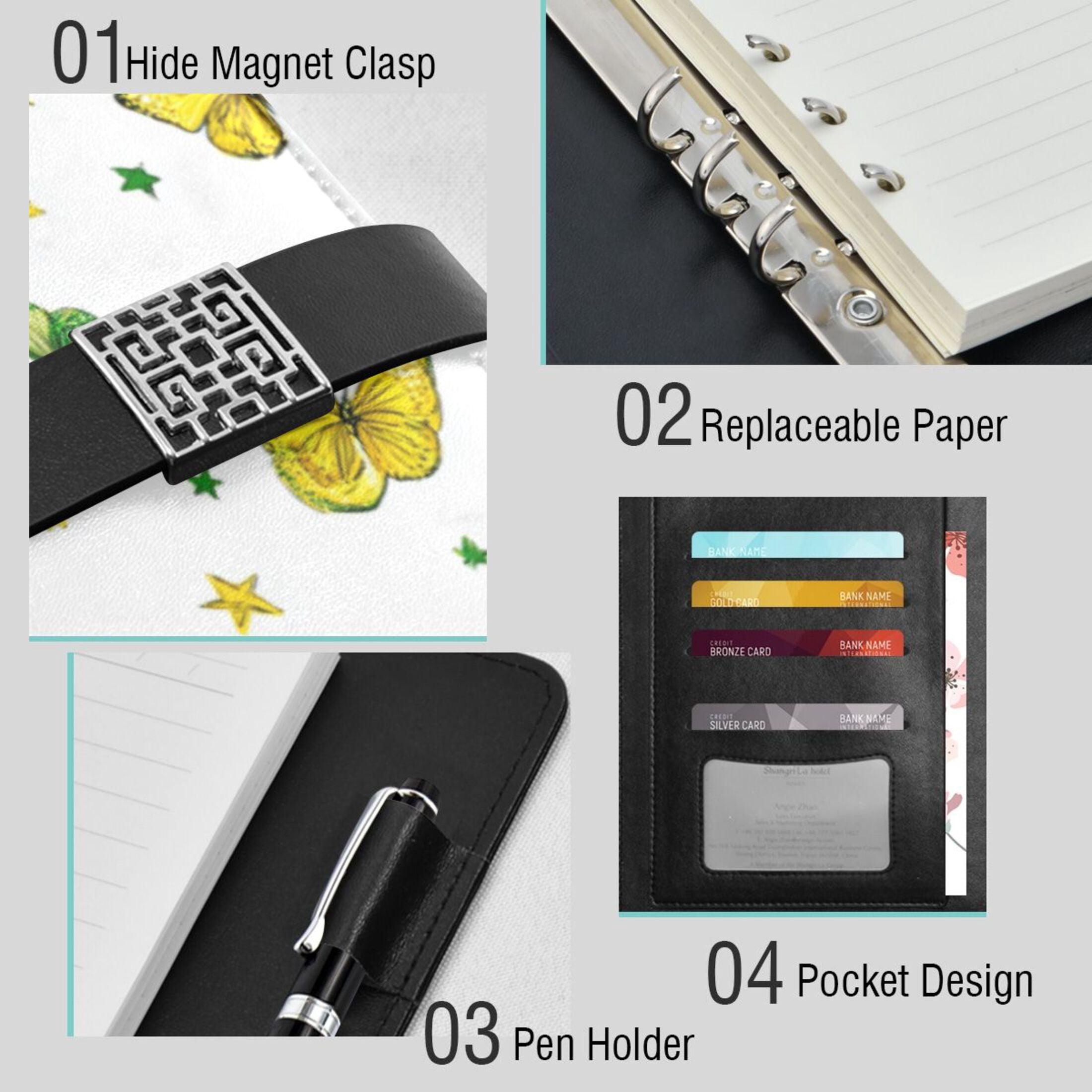 Leather Planner Leather Notebook Notebook Journal Binder Design Pen Pocket Design Convenient for Storage Beautiful Butterflies