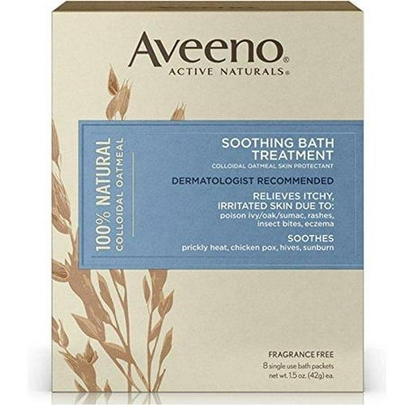 Aveeno Soothing Bath Treatment with 100% Natural Colloidal Oatmeal for Treatment & Relief of Dry, Itchy, Irritated Skin Due to Poison Ivy, Eczema, Sunburn, Rash, Insect Bites & Hives, 8 ct. Pack of (Best Sunburn Itch Relief)